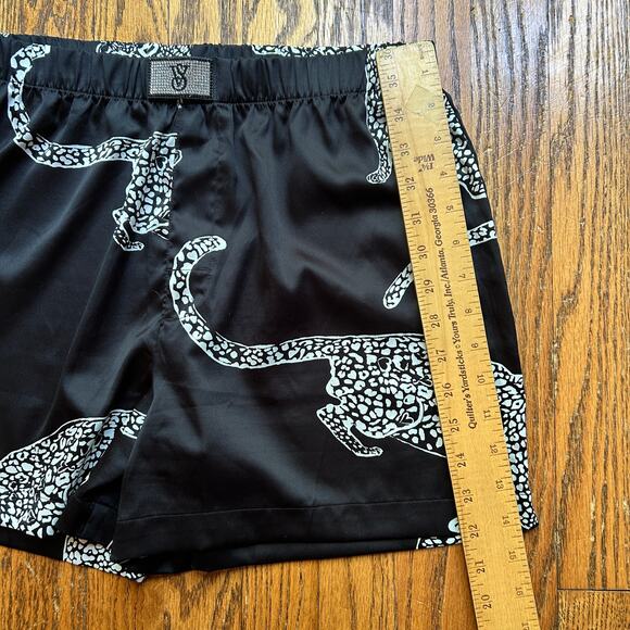 Victoria's Secret Satin Shine Patch Black Leopard Bling Shorts Boxer Pajama SM - Picture 9 of 10